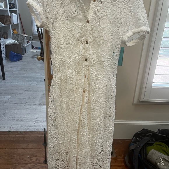 APRIL CREAM LACE MIDI BUTTON-DOWN SHIRT DRESS NWT!!!! Small - Picture 11 of 11